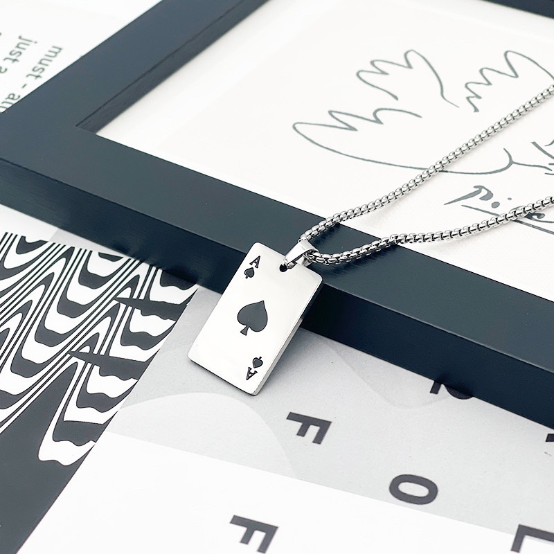 Playing Card Pendant Necklace For Men And Women Stainless Steel_voghion.com