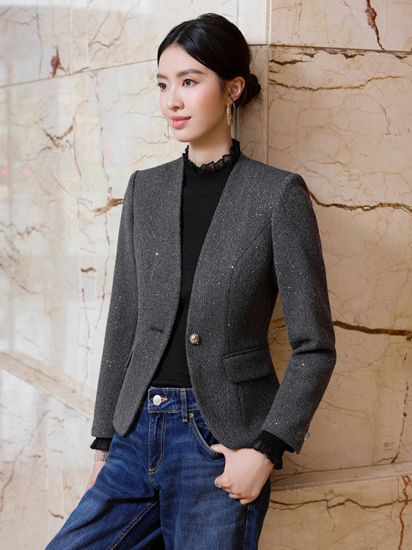 无领高端气质秋季洋气女装女士短外套女气质新款高级感小个子8187|undefined