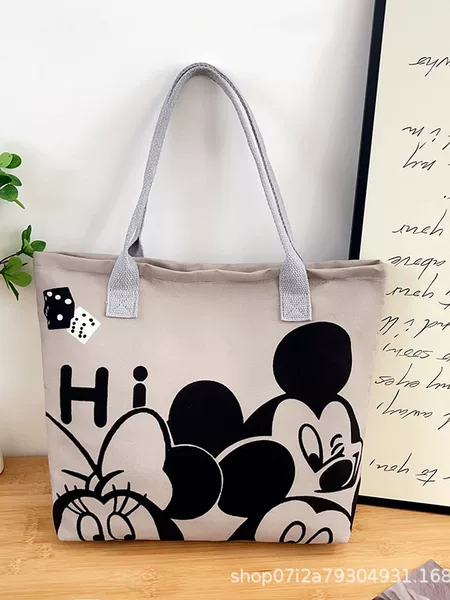 Cross-Border Mickey Cartoon Fashion Printed Tote Bag, Simple Handbag, Large Capacity Portable Commuter Canvas Shoulder Bag