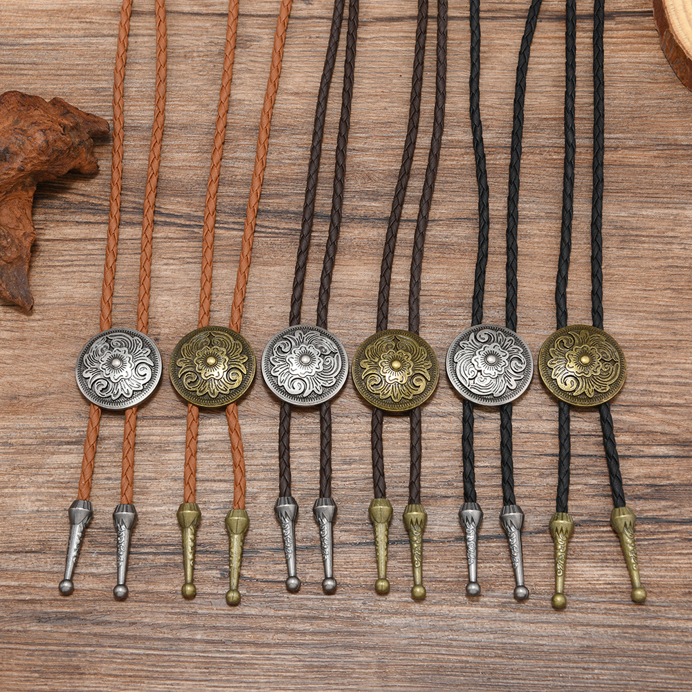 复古编织皮绳领结男女通用西部风金属吊坠项链时尚百搭配饰