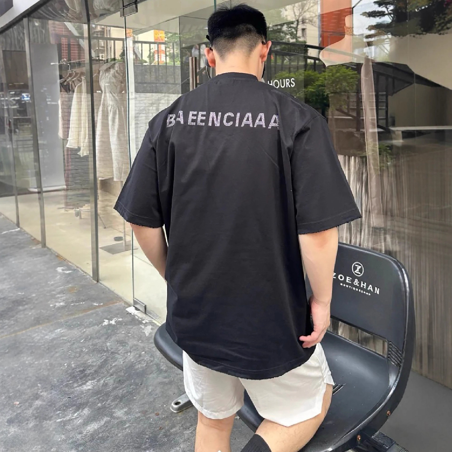 Paris Luxury T-Shirt for Men, Short-Sleeve Pure Cotton Shirt, Bb Brand with Letters on Front and Back, Rhinestone Short-Sleeve T-Shirt, Unisex Style