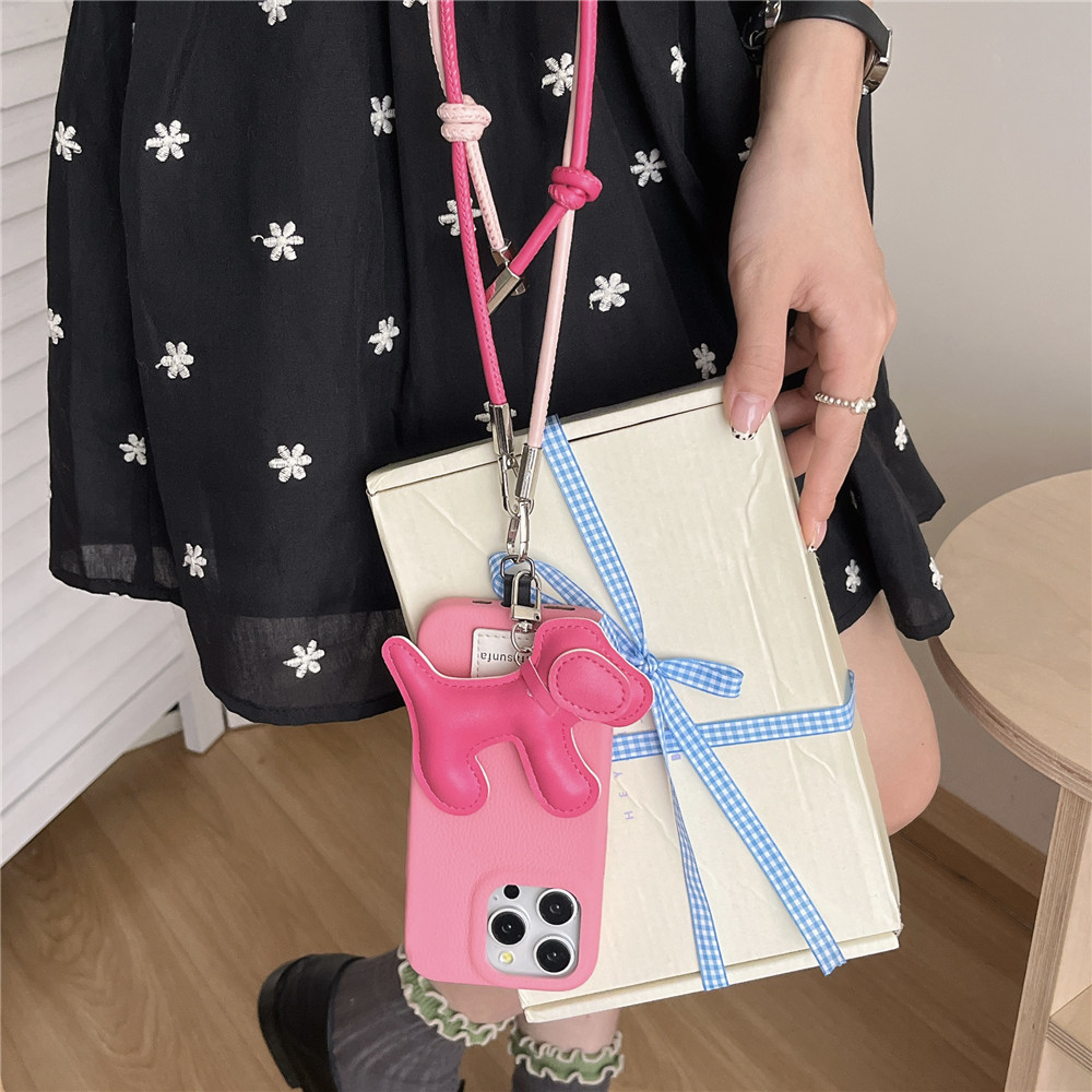 Perro salchicha de cuero de color sólido cuerda corta para iPhone 16ProMax funda para teléfono móvil 13 Apple 15 femenino 14 nuevo 16