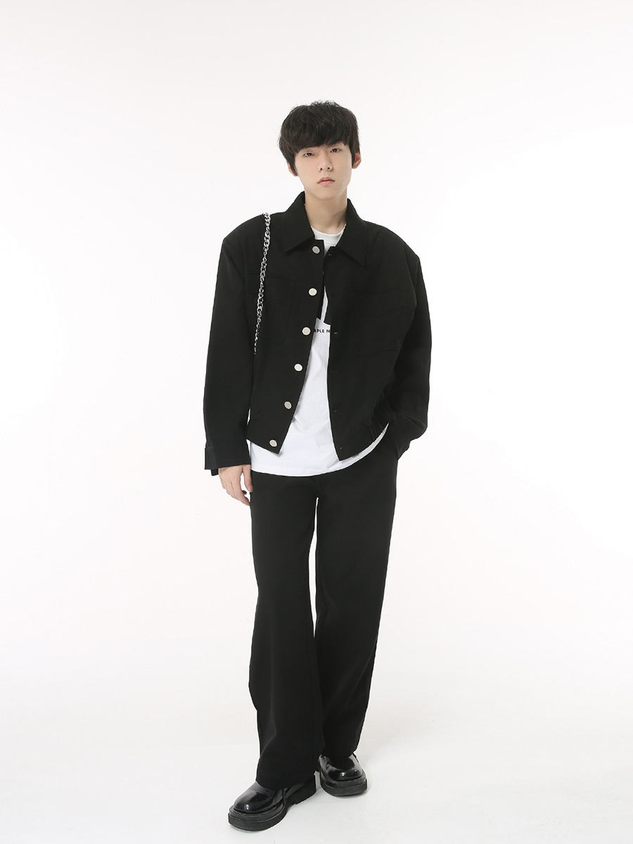 Mtlclothes ropa de Hombre | 2023 otoño nuevo retro simple Chaqueta corta chaqueta Pantalones rectos traje