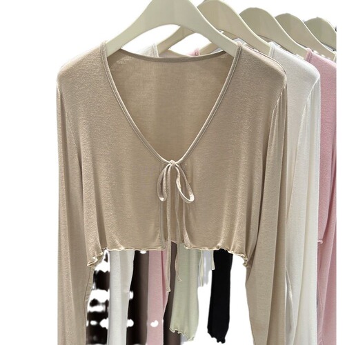 Ultra-thin feel Modal lace-up sun protection clothes for women's fat mm summer ice silk blouse cardigan with shawl jacket