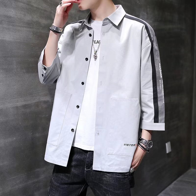 Ropa DE TRABAJO suelta de verano camisa de manga tres cuartos suelta casual volantes guapo media manga camisa de manga corta abrigo moda al por mayor