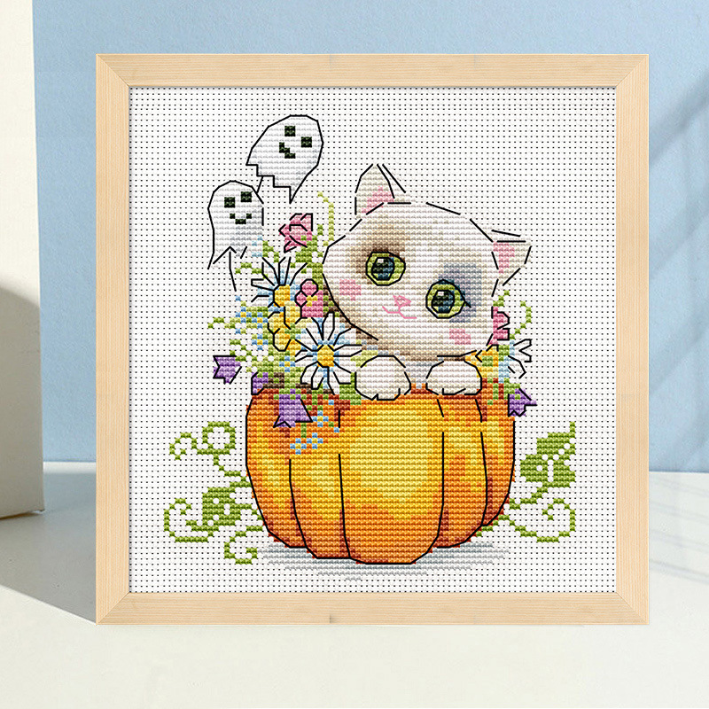 Spring stitch 2021 new pattern Thread embroidery Small pieces Halloween Kitty animal children bedroom manual own