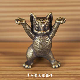 实心仿古做旧铜和尚倒流香插香香炉手把件古玩铜摆件茶玩茶宠铜器