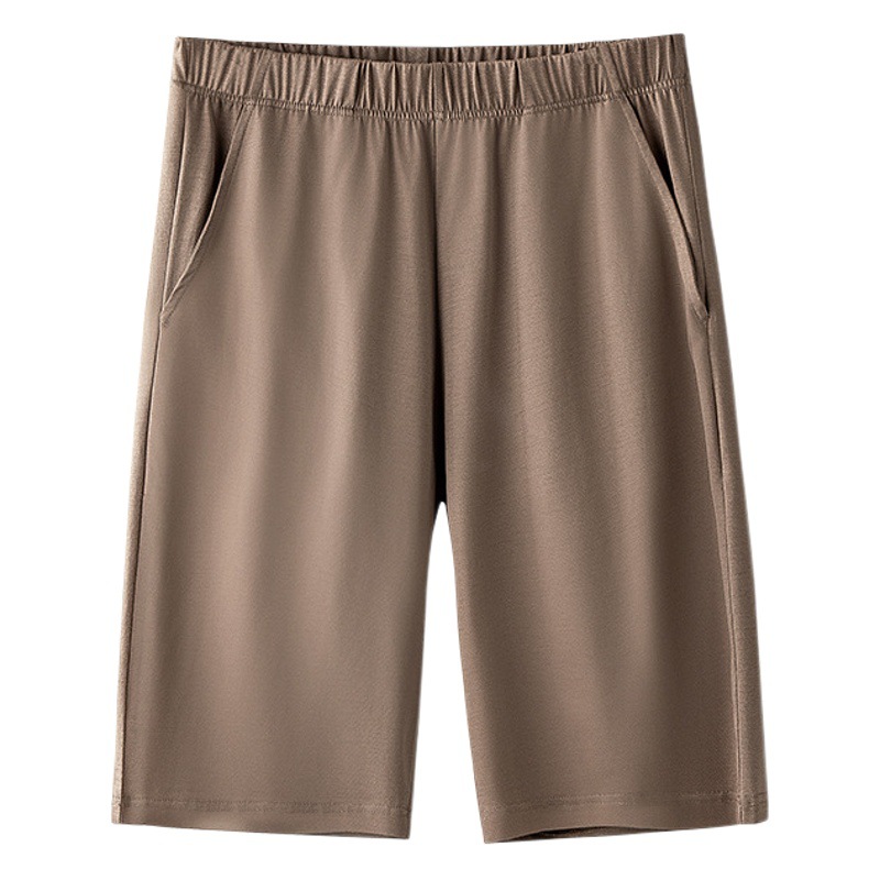 Pijamas de talla grande para hombre de primavera y verano de algodón mercerizado, pantalones cortos deportivos informales finos de color puro que se pueden usar fuera de los pantalones de casa