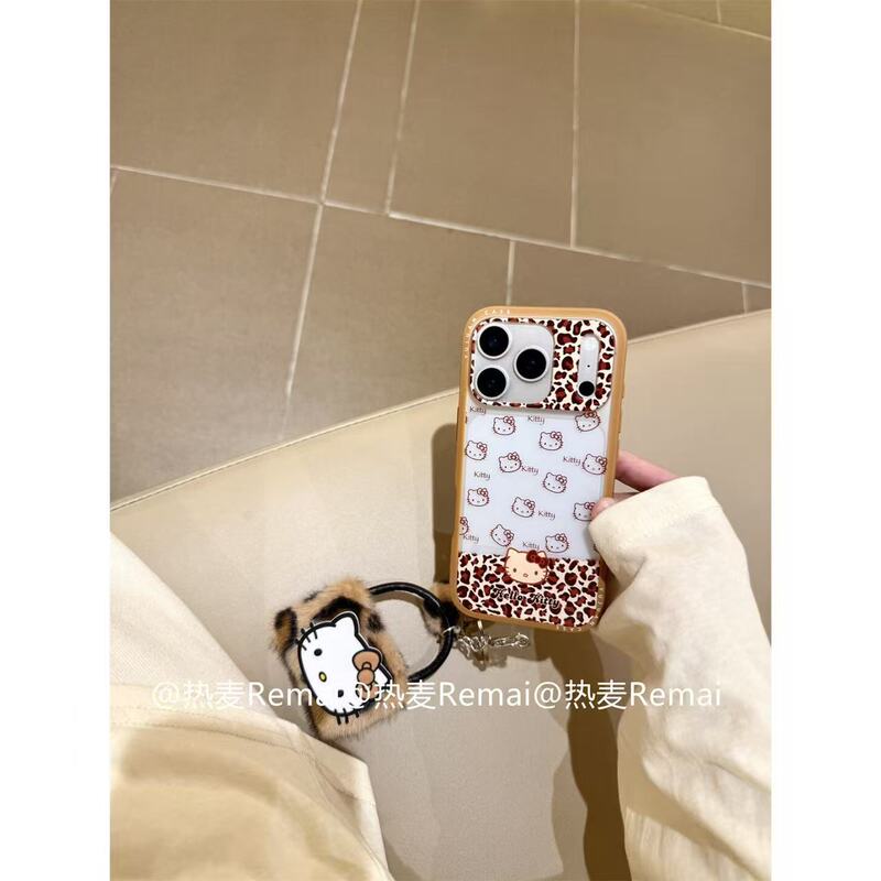 Cartoon Cut Out Leopard Print Stitching Kt Cat Sand Mobile Phone Case Suitable for Apple 17Promax/16151413 Female Case Cartoon Cut Out Leopard Print Stitching Kt Cat Sand Mobile Phone Case Suitable for Apple 17Promax/16151413 Female Case