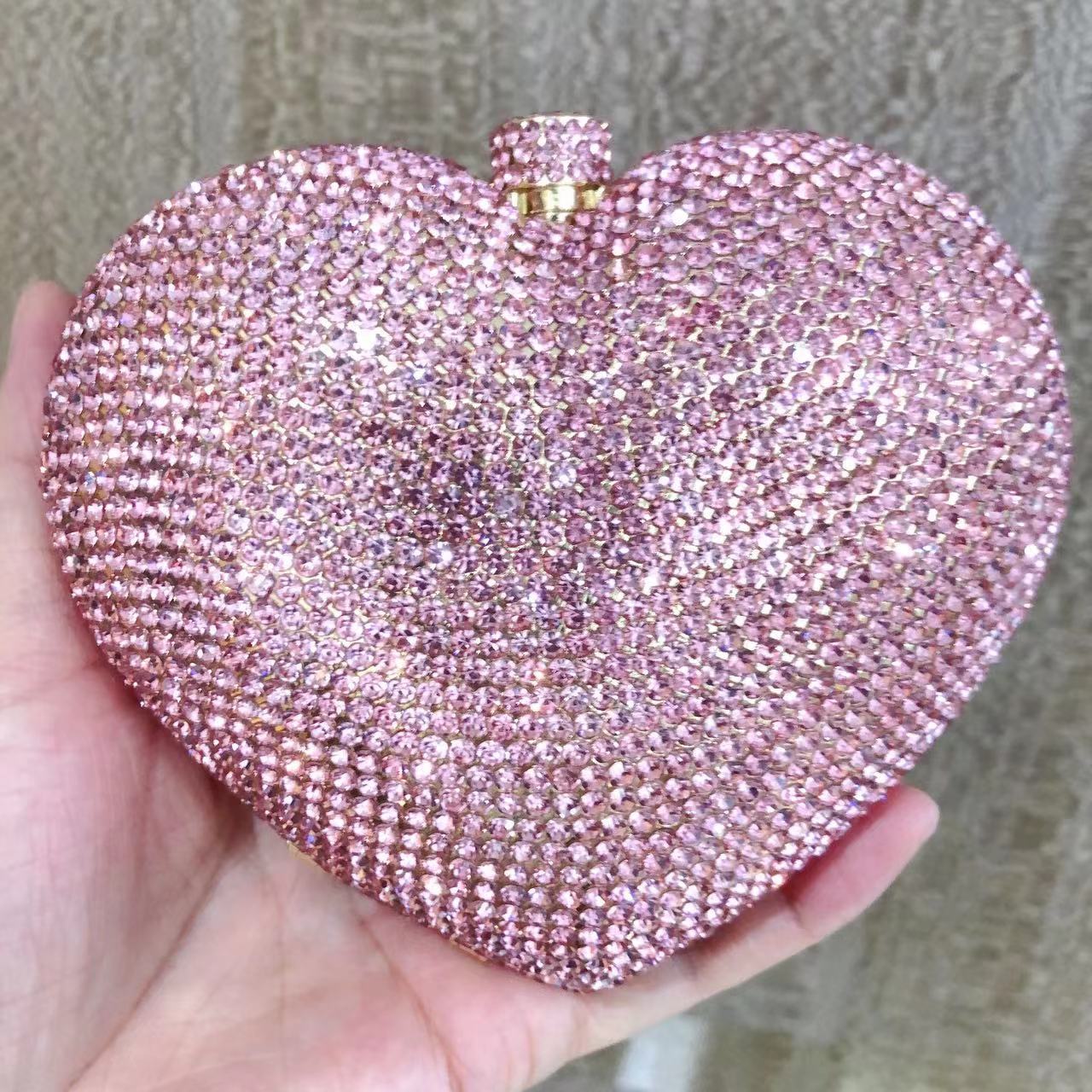 Túi clutch nữ đính pha lê hình trái tim dự tiệc — Màu hồng, Cá tính đặt làm, Màu đỏ, Vàng pha lê chi tiết 12