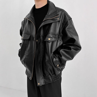 American Style Retro Motorcycle Soft Leather Jacket Men's Imitation Leather Short Spring and Autumn Couples High-end Aviator Jacket