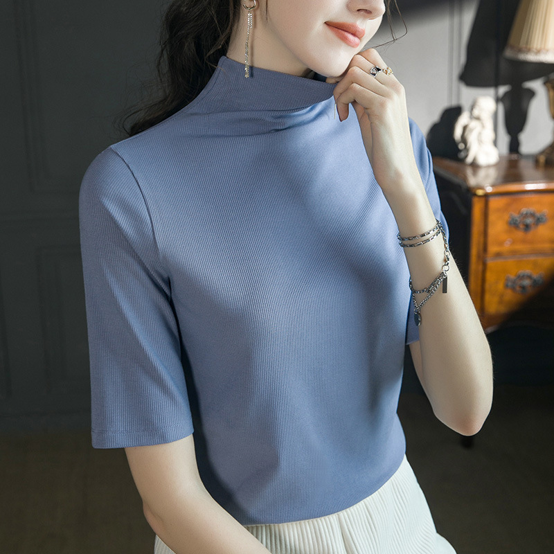 2025夏季衣服打底衫半高领内搭中领莫代尔棉五分袖t恤女1688上衣