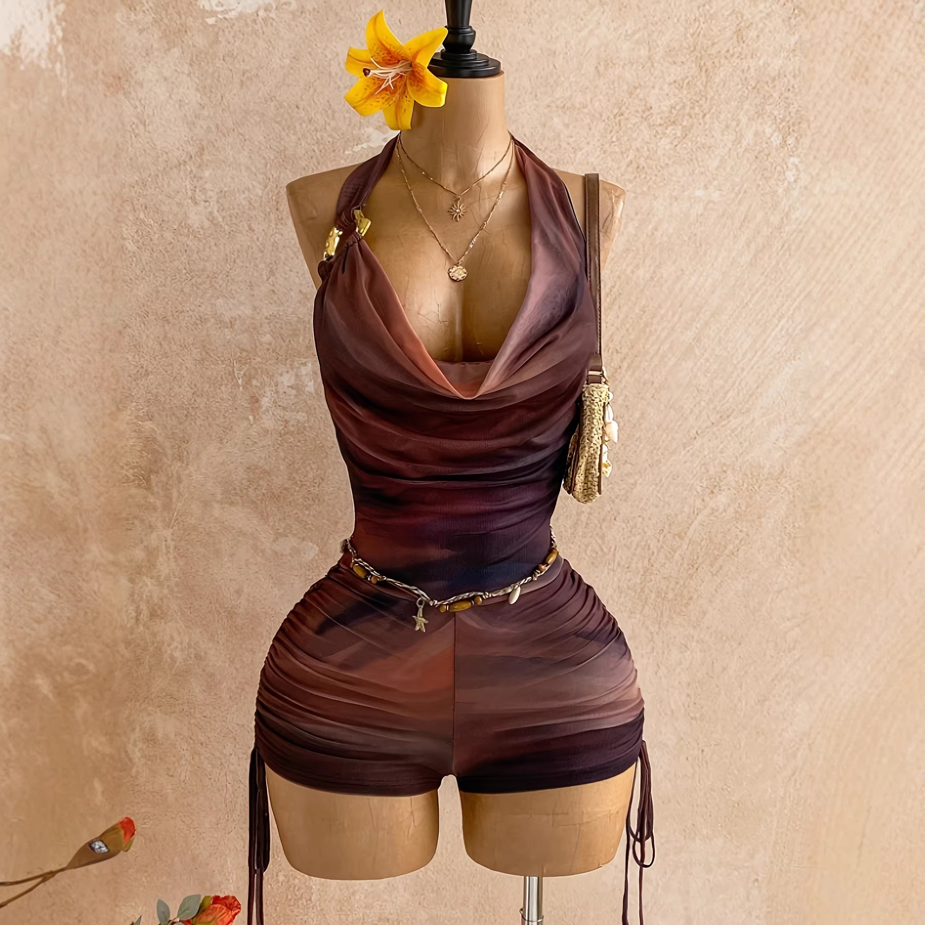 Women's Clothing Color Block Tie Front Jumpsuit New American Bestseller Hot Item_ecoleips.com