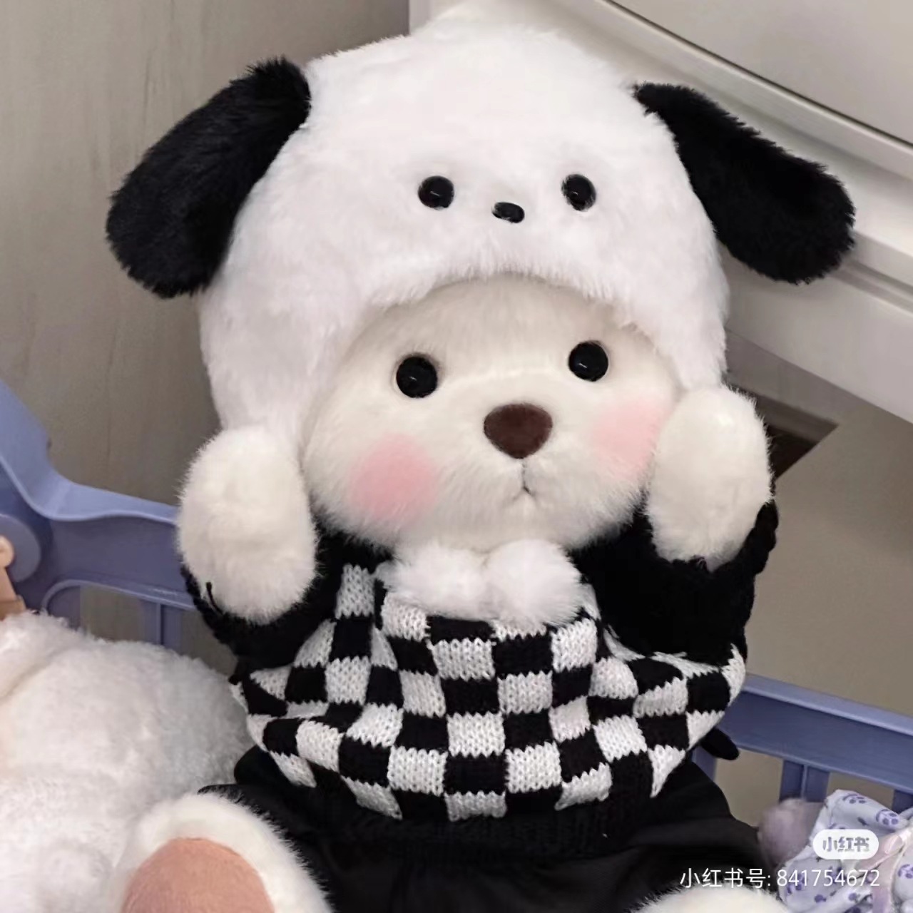 Internet-famous Dog Hat Checkerboard Sweater Medium Lena Bear Costume Plush Toy Costume Little Red Riding Book Same Style Baby