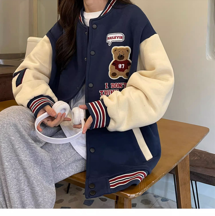外套少女时尚洋气韩系日韩小熊棒球服潮秋2025新款学生宽松上衣|undefined