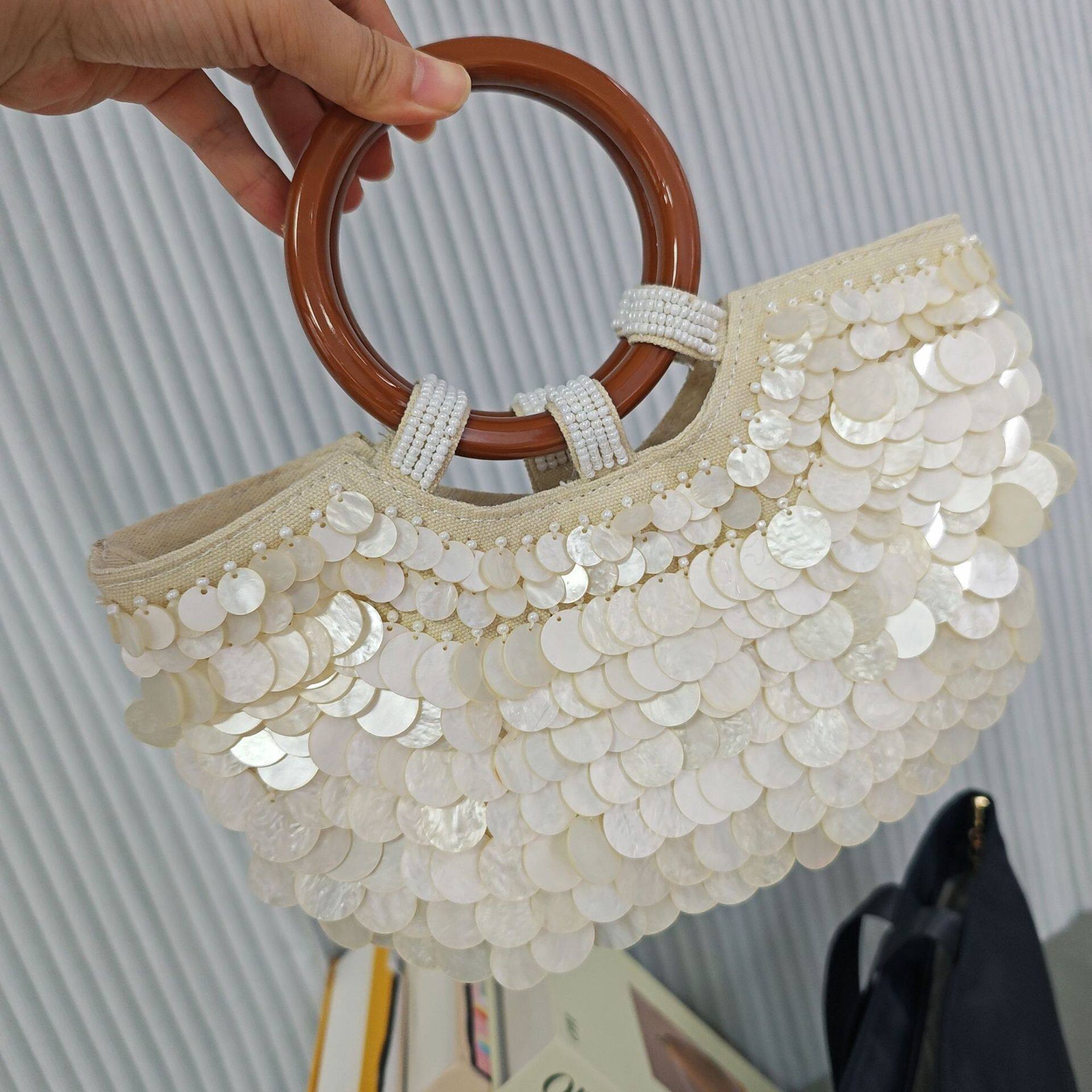 跨境外贸出口高级感纯手工贝壳包仙女手提女包包小众包潮 - Thumbnail 4