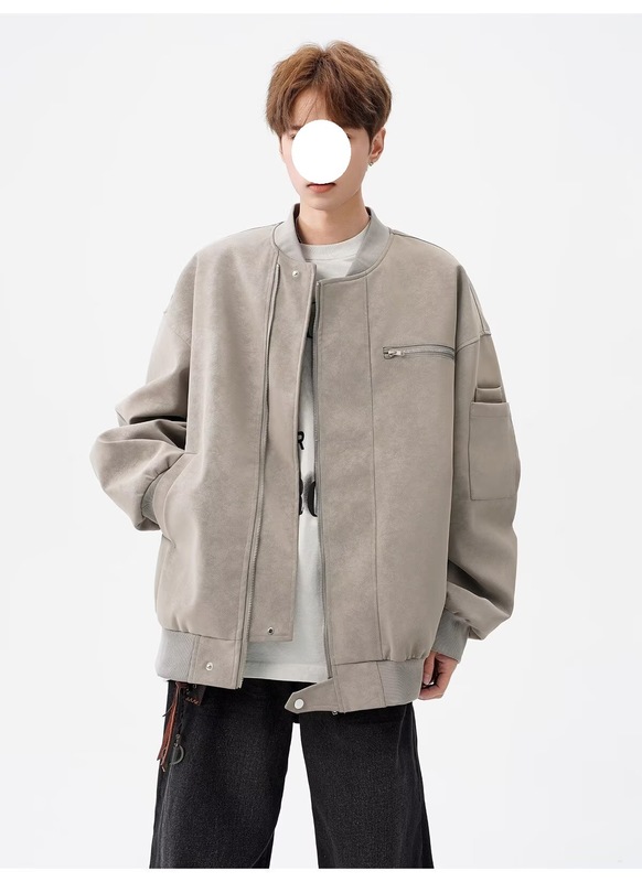美式vintage棒球服男秋高街痞帅扎染皮夹克设计感短款工装外套潮|undefined
