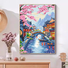 十字绣厂家抖音快手小红书一件代发2025新款线绣客厅刺绣小桥流水