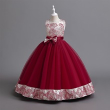 亚马逊儿童长款礼服跨境女童连衣裙提花网纱公主裙婚纱蓬蓬裙