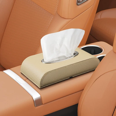 box tissue dispenser, car dining | Car tissue box/set - seat-style-with-steel-ring-beige