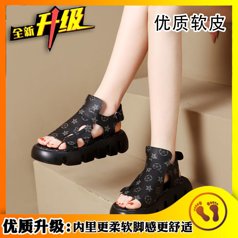 韓国風ファッショナブルな女性用多用途サンダル、夏の新しいスタイルの妖精スタイルの大きなつま先の厚底ローマンシューズ|undefined