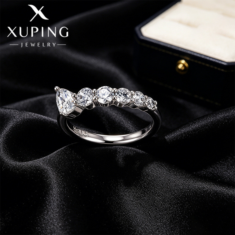 Xuping simple ins viento anillo de gota de agua redondo de aleación de cobre chapado blanco diario anillo fácil al por mayor para mujeres