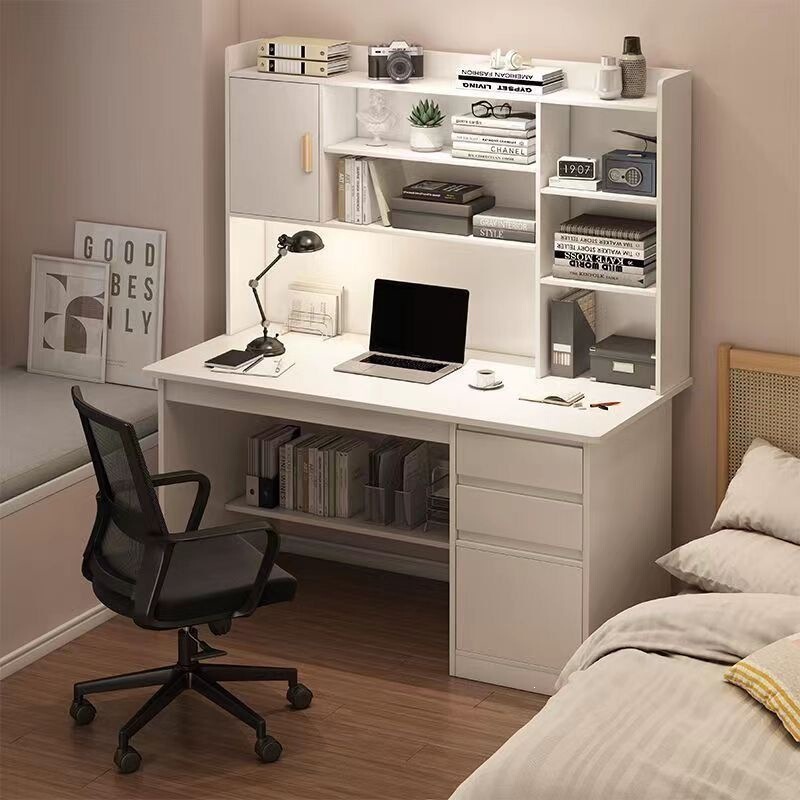 Desk and Bookshelf Integrated Table, Bedroom Student Study Table, Writing Desk with Bookcase Combination, Home Desktop Computer Desk