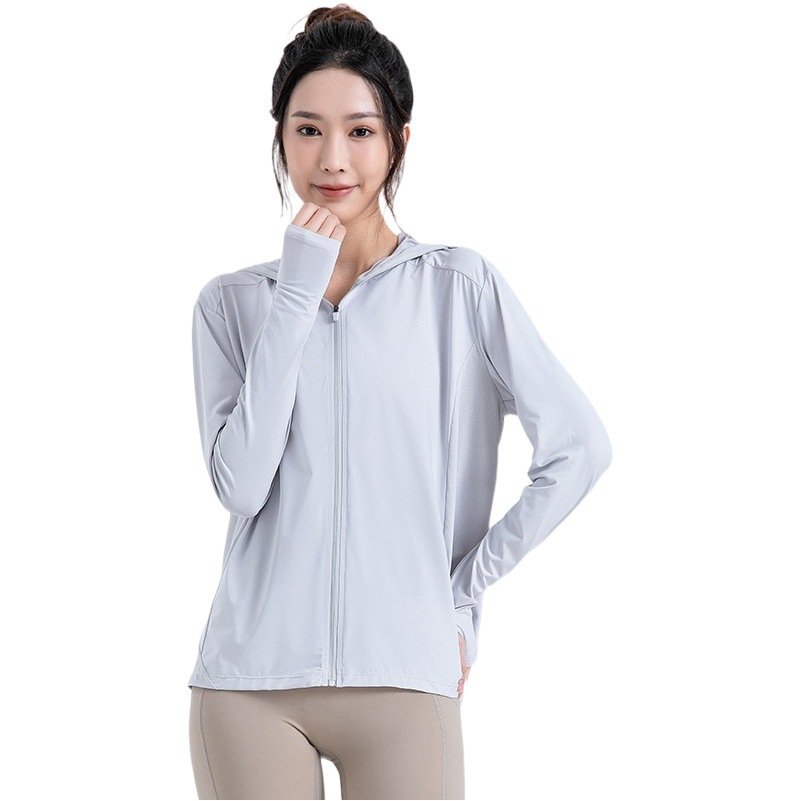Sun Protection Clothing for Women, Breathable and Cool Ice Silk Sun Protection Clothing, Outdoor Running, Fitness, Yoga, Quick-Drying Clothing, Elastic Sports Clothing