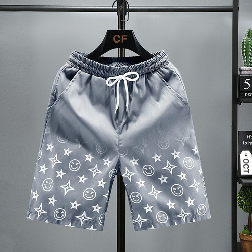 New Product Summer Printed Shorts for Men, Outerwear Chiffon Shorts, Casual Quick-Drying Pants, Trendy Beach Shorts, Plus Size Five-Finger Shorts