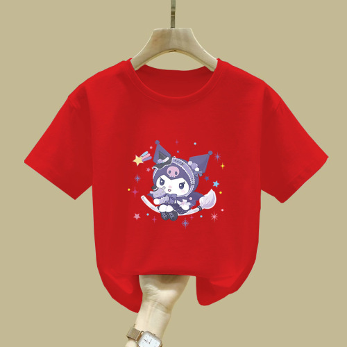 2538# Cute Klomi Short-Sleeve T-Shirt New Pure Cotton Top Girls' Children's Medium and Large Child Loose Fashion Summer Clothing