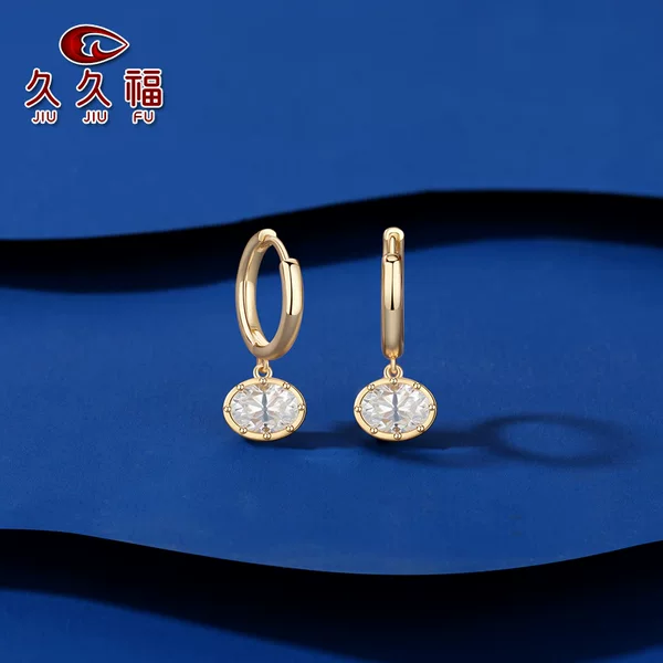 Cross-Border Foreign Trade S925 Sterling Silver Vintage Color 1 Carat Oval Pendant Moissanite Women's Hoop Earrings with Old European Cut, Niche Style