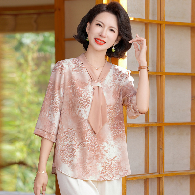 Middle-Aged Mother Casual Summer Clothes 2025 New Summer Shirts Short-Sleeved Style Tops Loose Printed T-Shirts Middle-Aged Mother Casual Summer Clothes 2025 New Summer Shirts Short-Sleeved Style Tops Loose Printed T-Shirts