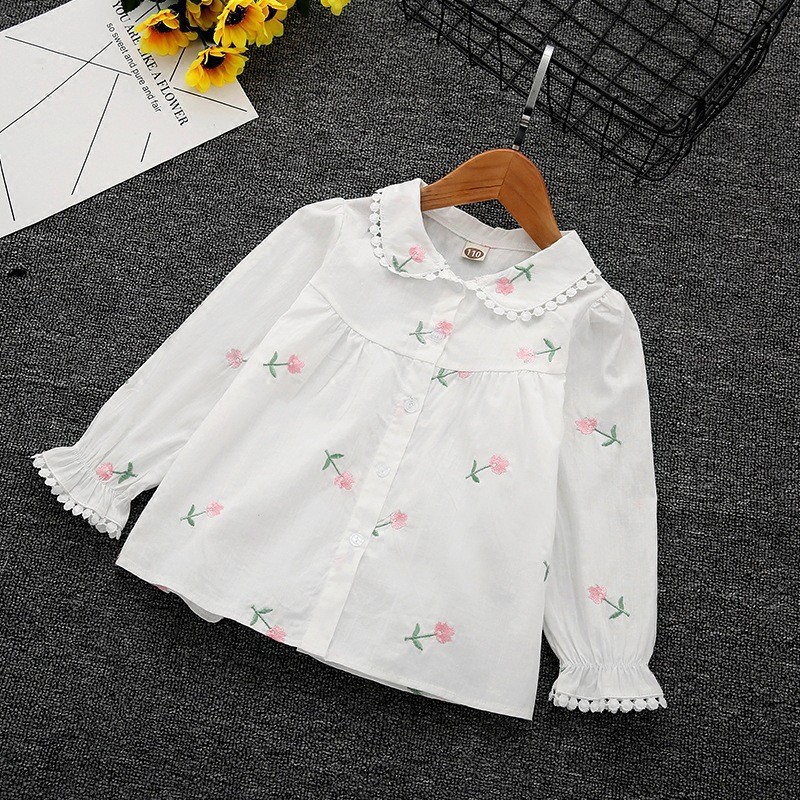 Ropa DE LOS NIÑOS nueva camisa floral camisa bordada de las niñas primavera y otoño dulce bottoming cardigan de 3 años de edad bebé niña camisa de manga larga