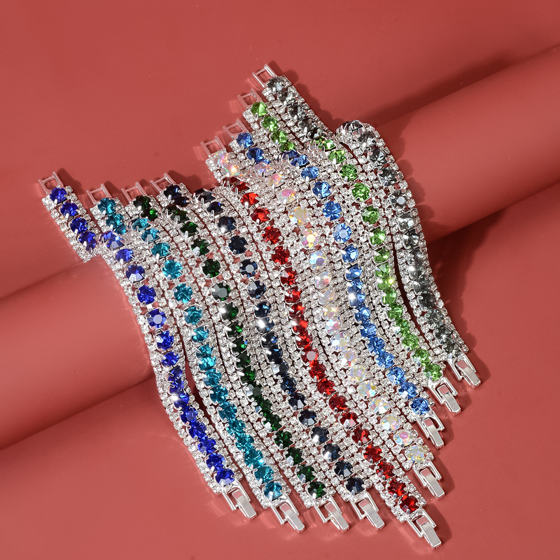 Full Diamond Colored Gemstone Tennis Chain Bracelet, Light Luxury Niche Colorful Zircon Jewelry, Non-Fading High-End Accessories Wholesale