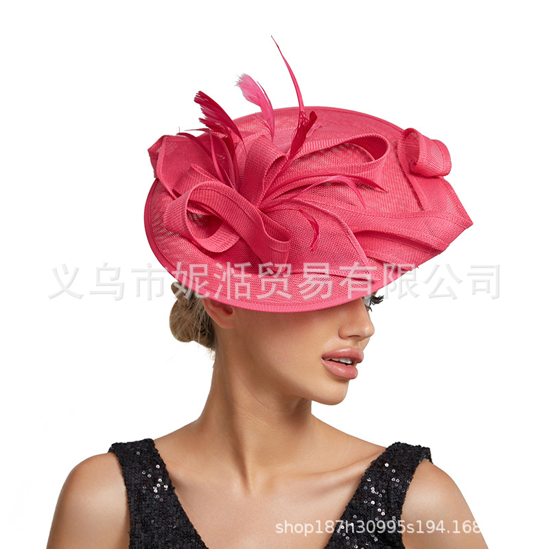Imitation hemp yarn top hat mesh yarn dress accessories Amazon explosion hair accessories banquet photo feather headdress cross-border supply