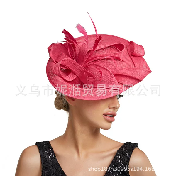 Imitation hemp yarn top hat mesh yarn dress accessories Amazon explosion hair accessories banquet photo feather headdress cross-border supply