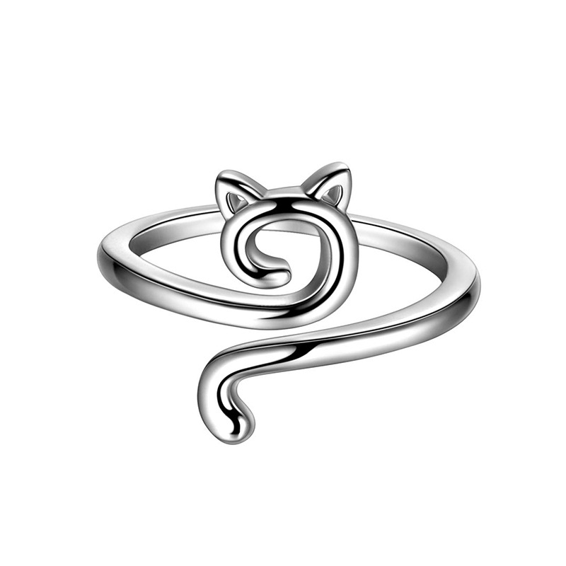 Nuevo gancho europeo y americano transfronterizo anillo de gato hueco geométrico plata de ley 925 apertura de anillo de gatito animal simple