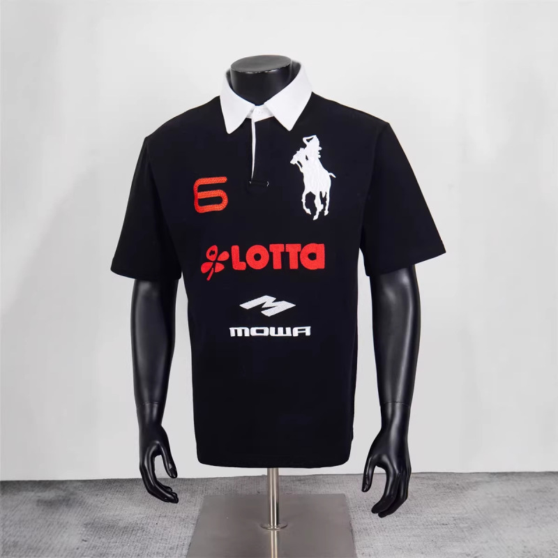 Mowalola American Street Hip-Hop Style Polo Shirt with Letter Embroidery, Slim Fit, Unisex Mowalola American Street Hip-Hop Style Polo Shirt with Letter Embroidery, Slim Fit, Unisex