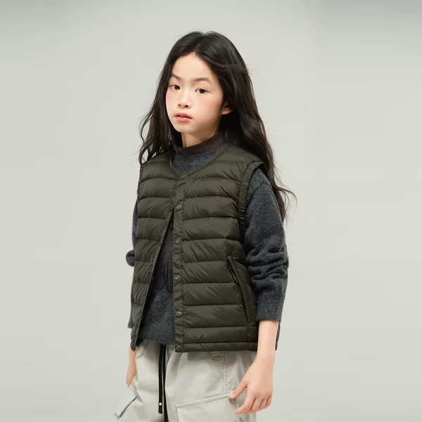 Children's Winter Korean Style Lightweight down Jacket Vest for Girls and Babies 90 White Duck down Lightweight Warm Liner down Vest
