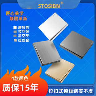 Stosibn Frameless Large Board Wall-Mounted Concealed Switch Panel Five-Hole One-Open Power Socket Flame Retardant and Fireproof