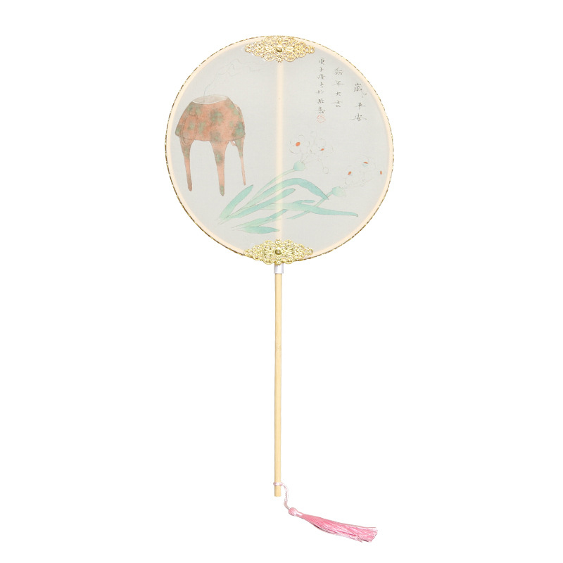 Ventilador de la cintura estilo antiguo hanfu ventilador de impresión al por mayor cheongsam ventilador de la cintura mango largo borla rizado ventilador colgante mango largo ventilador de bambú púrpura