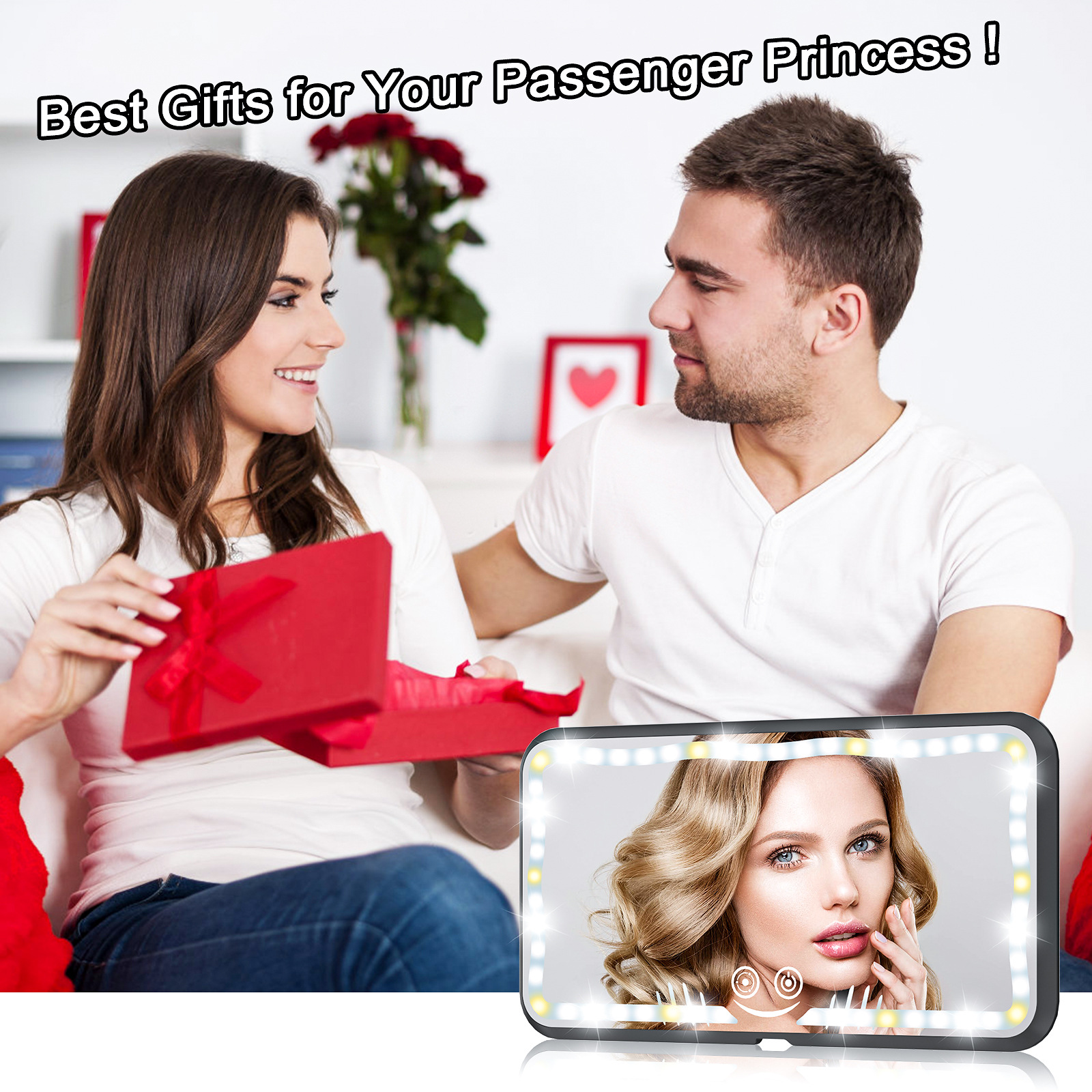 Cross-Border Car Sun Visor Makeup Mirror Led Car Makeup Mirror, New Appearance Design with Three Color Temperatures and Adjustable Lighting