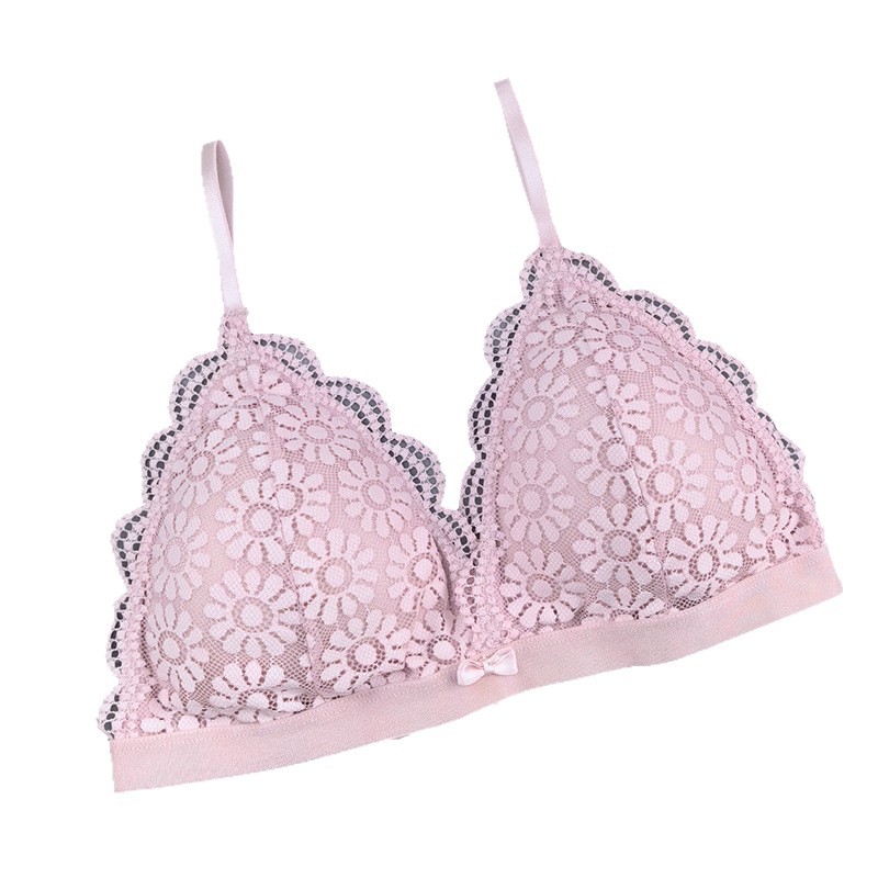 Europa y América de encaje sexy copa triangular francesa cabra hermosa ropa interior de espalda simple y ligera sin anillo de acero para estudiantes sujetadores de pecho