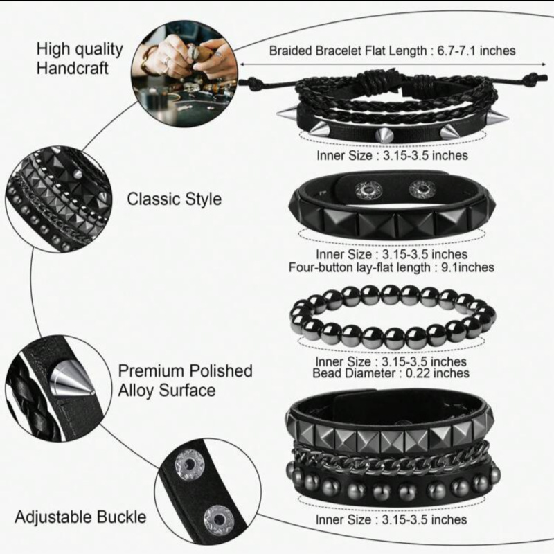 Multi-layer Rivet Bracelet For Men Punk Style Hip-hop Wristband_voghion.com