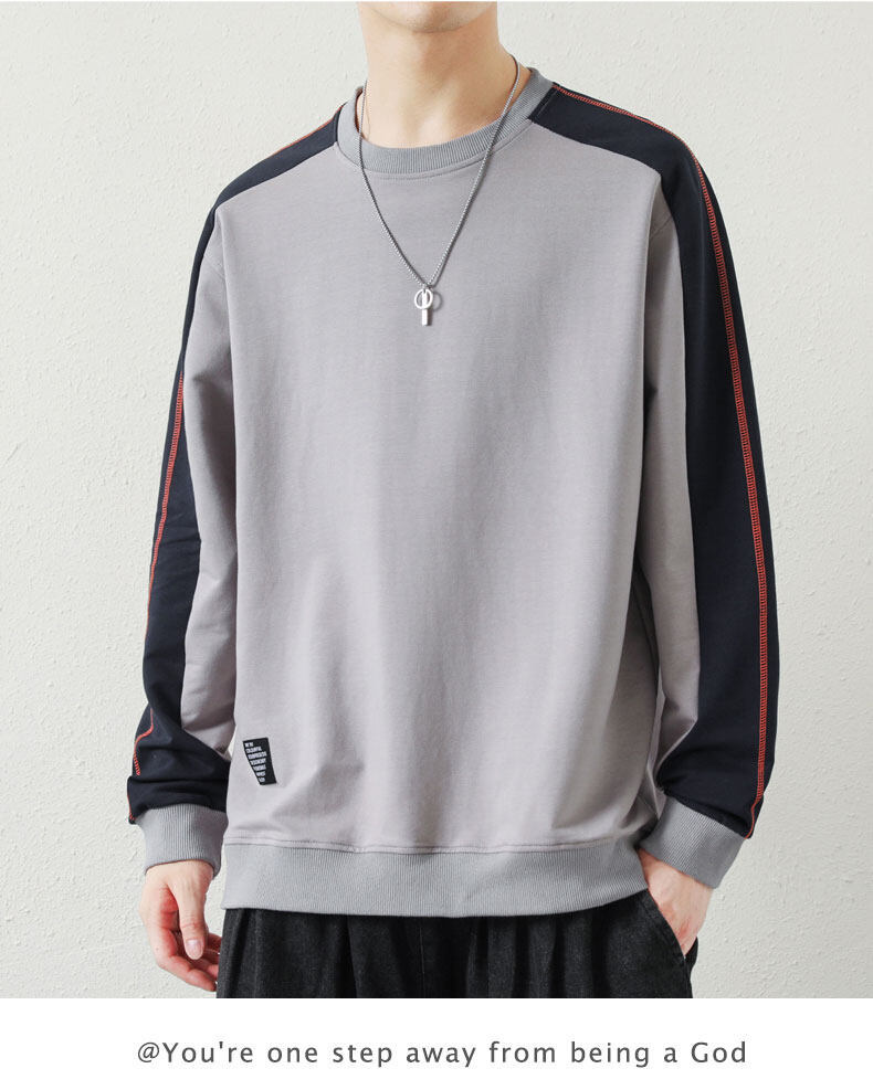 Herfst lange mouwen T-shirt trendy losse ronde hals sweatshirt kleding lente en herfst heren s knappe kleding top_voghion.com