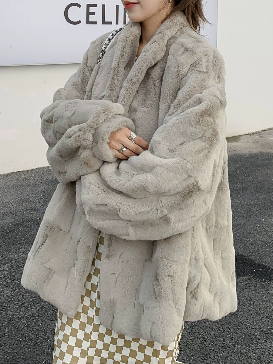 2024 крупногабаритная imitation fur concubine marsella мантия норковая шерсть стойка воротник женская свободная теплая пушистая верхняя одежда