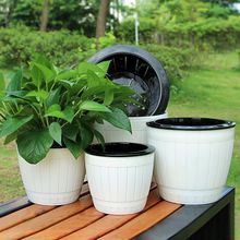 自动吸水花盆新款仿木纹大口径绿萝盆室内加厚耐用圆形