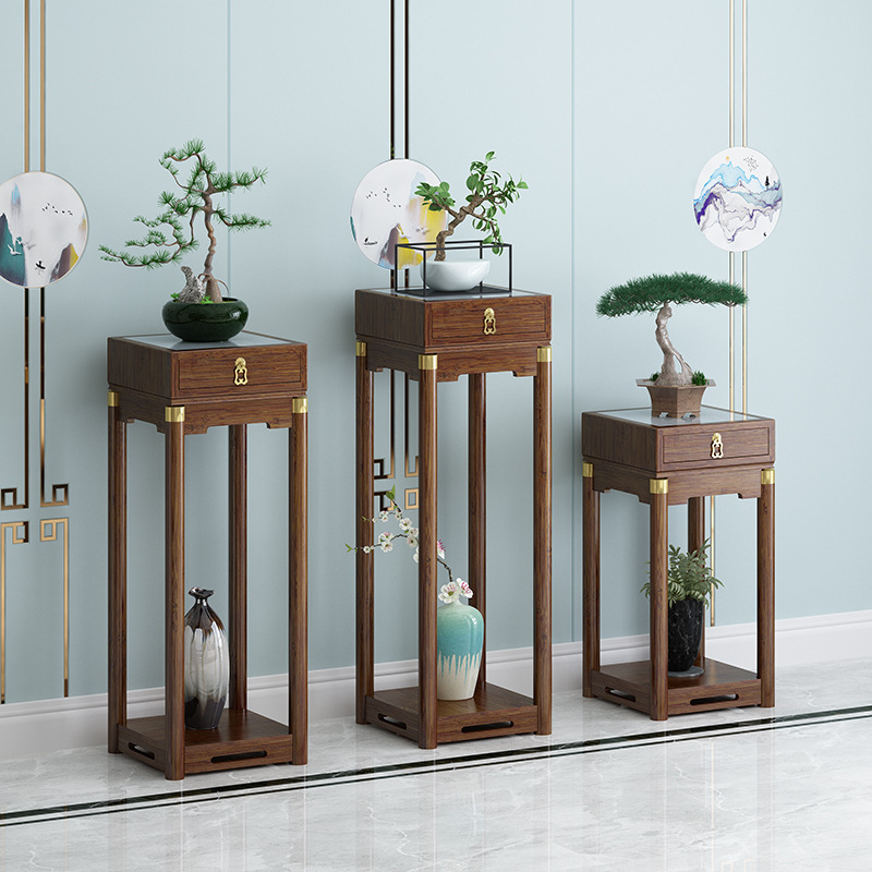 Antiguo soporte de flor interior bambú balcón soporte de exhibición piso balcón potted almacenamiento rack bambú salón flor stand combinación