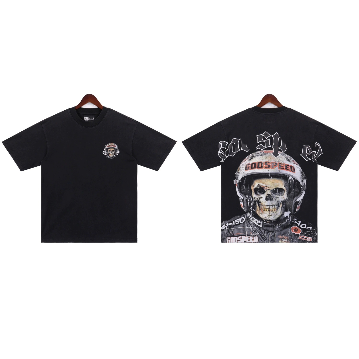 Трансграничный прилив бренд мойки футболки GODSPEED моды череп гонщик с принтом