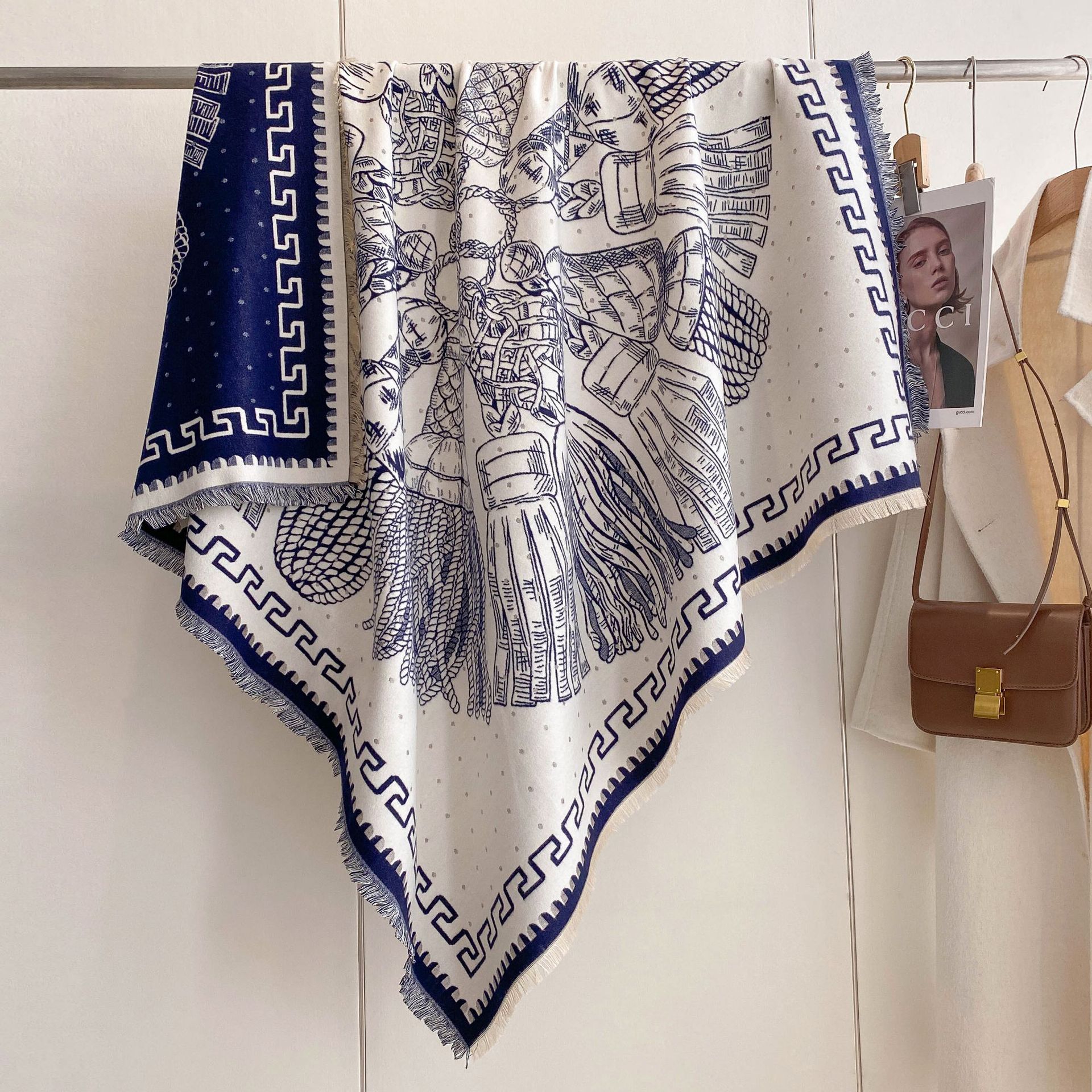 Retro estilo nacional nuevo impresión de moda otoño invierno exterior elegante amplio chal doble cara imitación de cachemira bufandas gruesas para mujeres